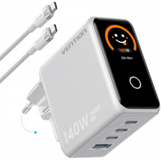 Зарядний пристрій 4xUSB 140W GaN (3хUSB-C+USB-A) + USB-C cable М-М White Vention