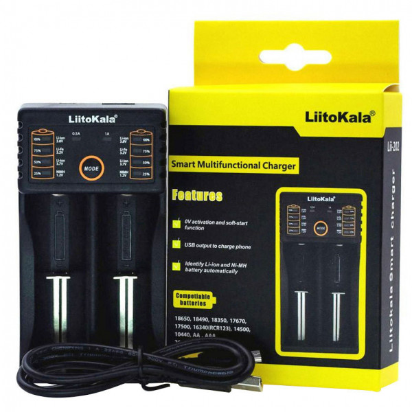 Зарядний пристрій LiitoKala Lii-202, 2x(Lion/NiMH/NiCd), Power Bank function