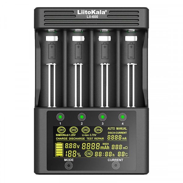 Зарядний пристрій LiitoKala Lii-600, 4x(Lion/NiMH/NiCd), discharge function, display