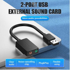 Звукова карта USB AUX jack, 2*TRRS (Mic + Ear) 1м Vention чорна