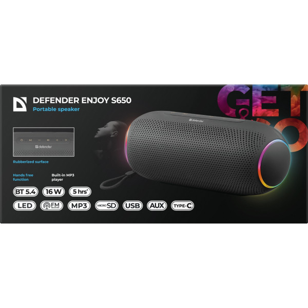 Акустична система 1.0 Defender Enjoy S650 16Вт RGB/BT/USB/TF/MP3/FM/AUX