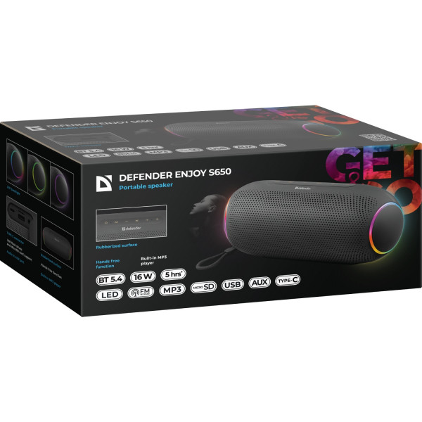 Акустична система 1.0 Defender Enjoy S650 16Вт RGB/BT/USB/TF/MP3/FM/AUX