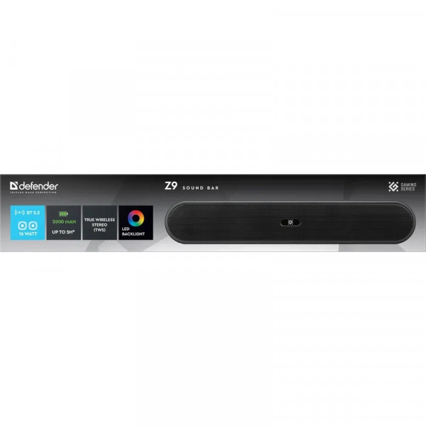 Акустична система 1.0 Defender Саундбар Z9 16Вт, Bluetooth/FM/USB/TF/AUX, LED чорна
