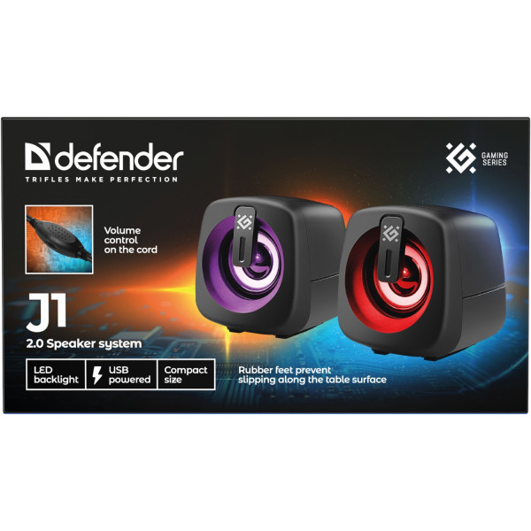 Акустична система 2.0 Defender J1, 6Вт, підсвітка, USB, чорна