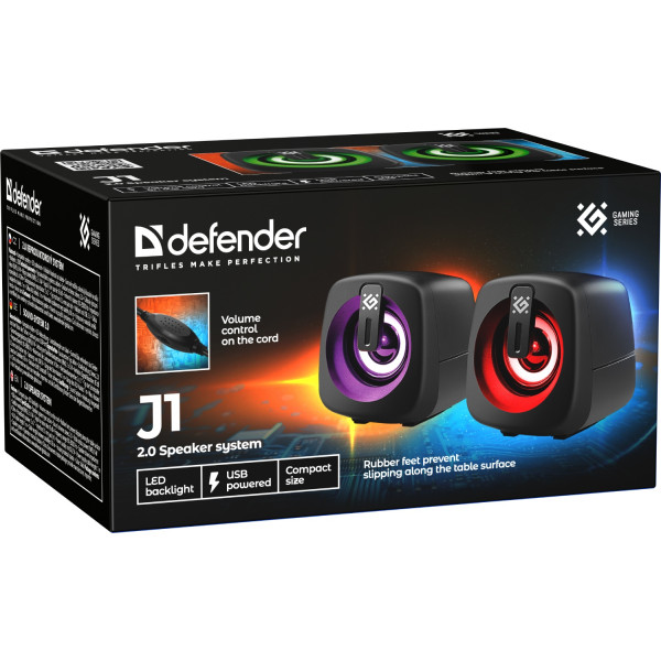 Акустична система 2.0 Defender J1, 6Вт, підсвітка, USB, чорна