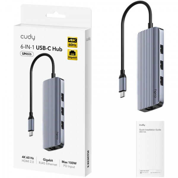 Док станція USB3.0 Type-C -> HDMI 4K60Hz/USB-C/1хUSB-A 3.0 5 Гбіт/с, 2хпередачі даних USB-A 2.0 Cud