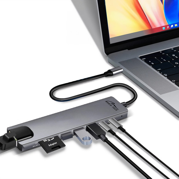 Док-станція USB3.1 Type-C -> HDMI4K60Hz/2xUSB-A/2xType-C/RJ45/SD/TF/PD 100W 8 in 1 Media-Tech