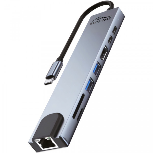 Док-станція USB3.1 Type-C -> HDMI4K60Hz/2xUSB-A/2xType-C/RJ45/SD/TF/PD 100W 8 in 1 Media-Tech