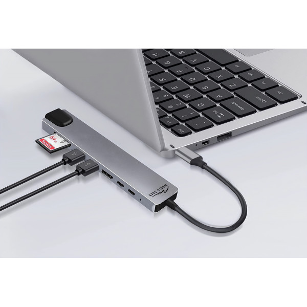 Док-станція USB3.1 Type-C -> HDMI4K60Hz/2xUSB-A/2xType-C/RJ45/SD/TF/PD 100W 8 in 1 Media-Tech