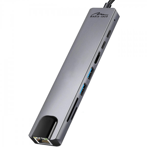 Док-станція USB3.1 Type-C -> HDMI4K60Hz/2xUSB-A/2xType-C/RJ45/SD/TF/PD 100W 8 in 1 Media-Tech