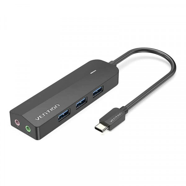 Док-станція USB3.1 Type-C -> USB-Ax3, 3.0/3.5mm Sound Adapter/MicroUSB 10W чорний Vention