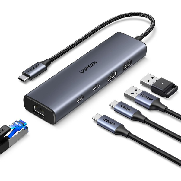 Док станція USB3.2 Type-C -> RJ45 (1000M)/USB-Ax1, 3.2/USB-Ax1, 2.0/2xUSB-C 3.2/ PD CM512 сірий
