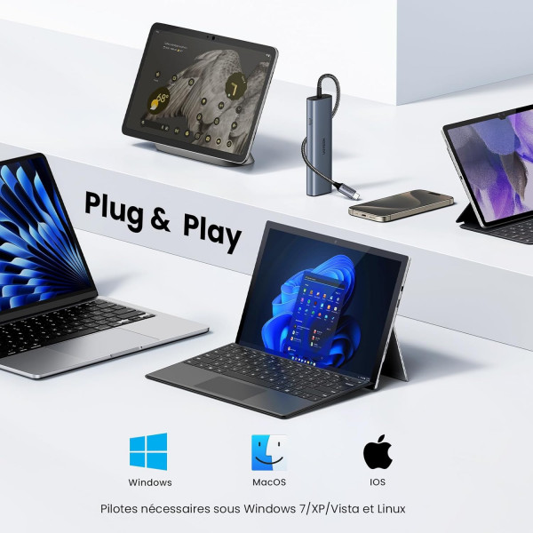 Док станція USB3.2 Type-C -> RJ45 (1000M)/USB-Ax1, 3.2/USB-Ax1, 2.0/2xUSB-C 3.2/ PD CM512 сірий
