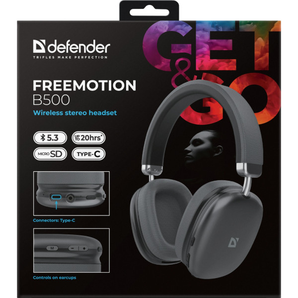 Гарнітура Defender FreeMotion B500 Bluetooth, Сіра