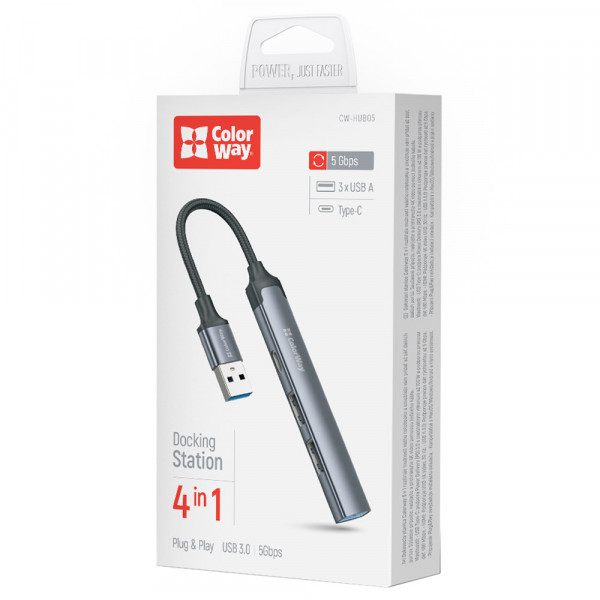 Хаб USB 3.0 -> 2xUSB 2.0+1xUSB 3.0+1xUSB-C Grey ColorWay