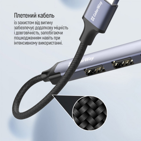 Хаб USB 3.0 -> 2xUSB 2.0+1xUSB 3.0+1xUSB-C Grey ColorWay