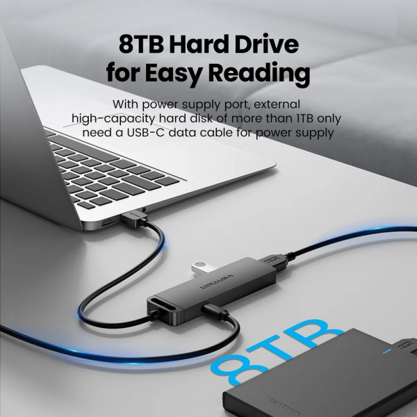 Хаб USB 3.0 -> 4xUSB 3.0, 0.15м, з живленням Micro-USB,чорний Vention