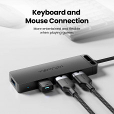 Хаб USB 3.0 -> 4xUSB 3.0, 0.15м, з живленням Micro-USB,чорний Vention
