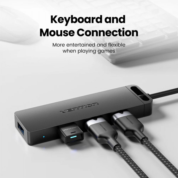 Хаб USB 3.0 -> 4xUSB 3.0, 0.15м, з живленням Micro-USB,чорний Vention