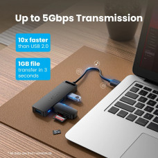 Хаб USB 3.0 -> 4xUSB 3.0, 0.15м, з живленням Micro-USB,чорний Vention