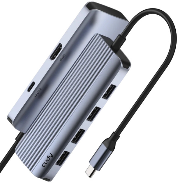Хаб USB 3.0 Type-C -> 4xUSB-A, 1хUSB-C, 1xHDMI 4K@60 Hz, алюмінієвий корпус, Cudy