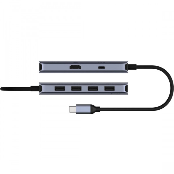 Хаб USB 3.0 Type-C -> 4xUSB-A, 1хUSB-C, 1xHDMI 4K@60 Hz, алюмінієвий корпус, Cudy