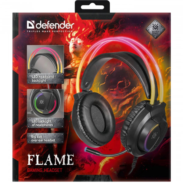 Ігрова гарнітура Defender Flame RGB, провід 2 м, чорна