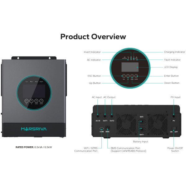 Інвертор Marsriva MR-SPF6.5K-LP1-TL20E, Wi-Fi, 6.5KW