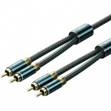 Кабель AUX Audio HiFi 2RCAx2 M/M 3.0м, OFC Silver, Zinc alloy, зелений, Vention