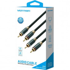 Кабель AUX Audio HiFi 2RCAx2 M/M 3.0м, OFC Silver, Zinc alloy, зелений, Vention