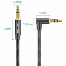 Кабель AUX Audio TRS M/M, кут 90°, 1.5м, Nylon Braided, чорний, Vention