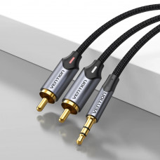 Кабель AUX Audio TRS - RCAx2 M/M 3.0м, Gold-Plated, Aluminum alloy, чорний, Vention