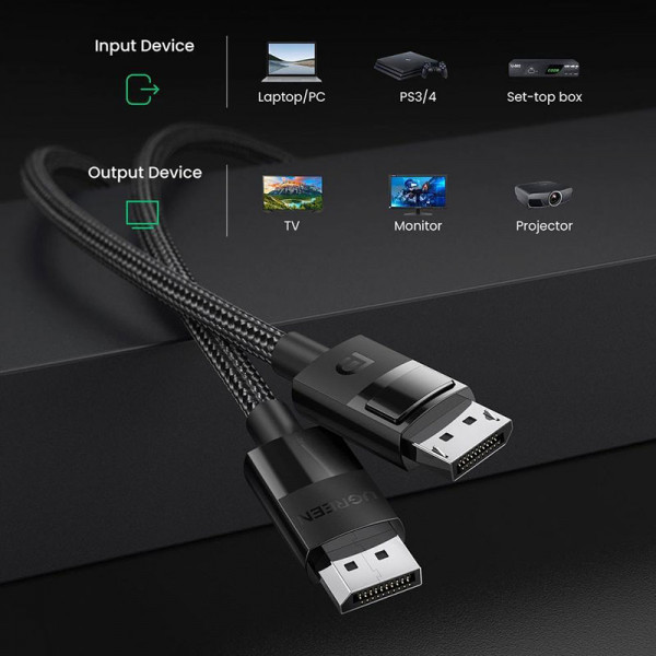 Кабель DisplayPort M - M V1.4 8K 3м Plastic Case Braided Cable DP114 Чорний UGREEN
