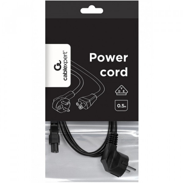 Кабель живлення 220В 0.5м, 3*0.75мм, CEE7/7-C5 Schuko Cablexpert VDE
