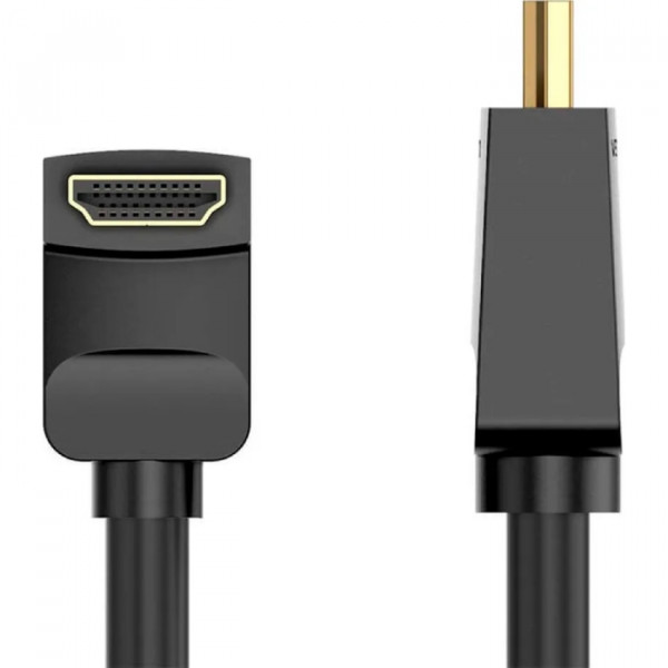 Кабель HDMI M - M, 2.0м, V2.0, 4K 60Гц, кут 90°, PVC, чорний Vention