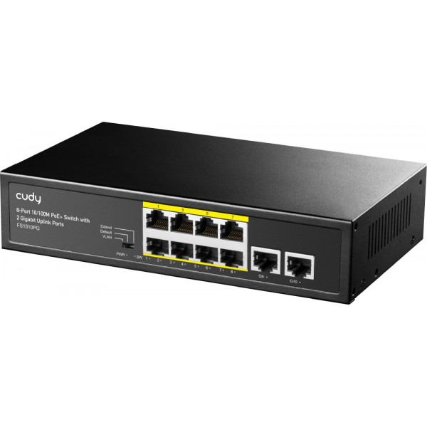 Комутатор Cudy FS1010PG, 8 портовий 10/100M PoE+ Switch with 2 Gigabit Uplink Ports 120W
