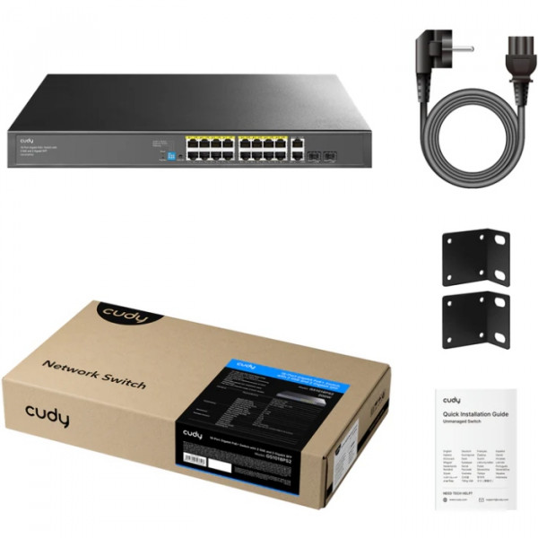 Комутатор Cudy GS1018PS2, 16-Port Gigabit PoE+ Switch with 2 Uplink Gigabit Ports and 2 Gigabit SFP