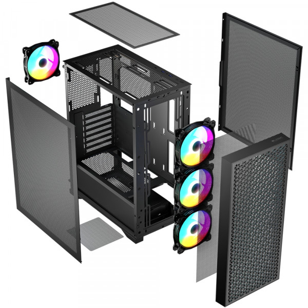 Корпус LogicConcept DART PRO ARGB MIDI BLACK MESH fans 4x120mm без БЖ ATX