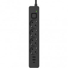 Мережевий фільтр-подовжувач СolorWay 4 розетки/3USB (2USB-A + 1 TYPE-C) (24W) Black 2M