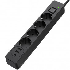 Мережевий фільтр-подовжувач СolorWay 4 розетки/3USB (2USB-A + 1 TYPE-C) (24W) Black 2M