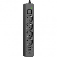 Мережевий фільтр-подовжувач СolorWay 4 розетки/3USB (2USB-A + 1 TYPE-C) (24W) Black 2M