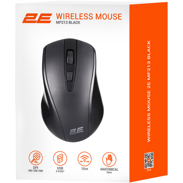 Мишка 2Е MF213, бездротова, 1600dpi, 4 кн., чорна USB
