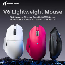 Мишка Attack Shark V6 Ultra-Light, Wireless/Bluetooth, 25000dpi. (PAW3311), 7кн., Black