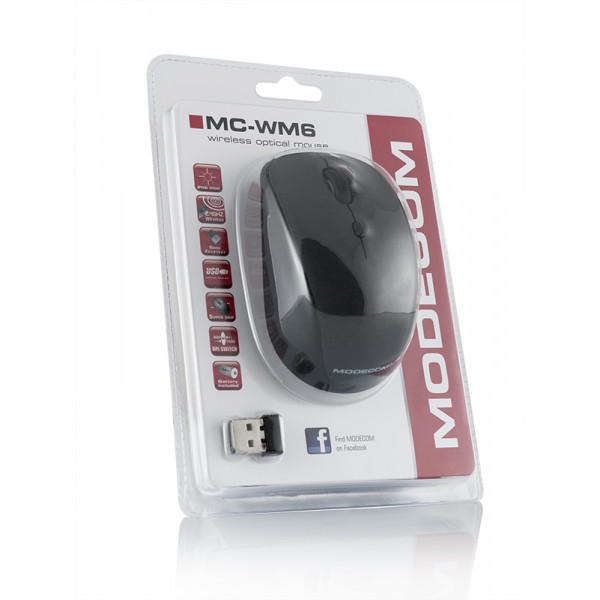 Мишка Modecom MC-WM6, бездротова, 3кн., 1600dpi, нано ресівер, чорна