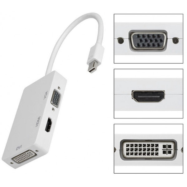 Перехідник mini DisplayPort M -> HDMI/VGA/DVI (24+5), FHD 1080p