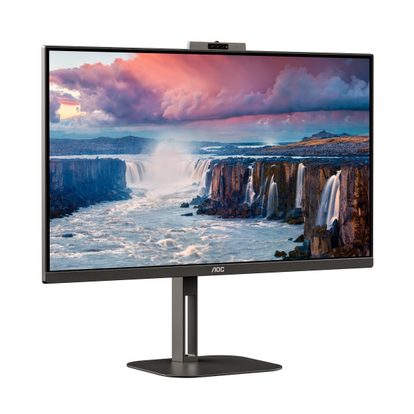 TFT 27" AOC Q27V5CW/BK, QHD, IPS, 75Гц, 1 мс, HDMI, DP, USB-C, USB-hub, HAS, Pivot, webcam, колонки