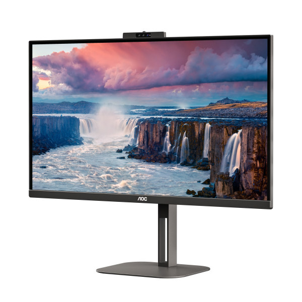 TFT 27" AOC Q27V5CW/BK, QHD, IPS, 75Гц, 1 мс, HDMI, DP, USB-C, USB-hub, HAS, Pivot, webcam, колонки