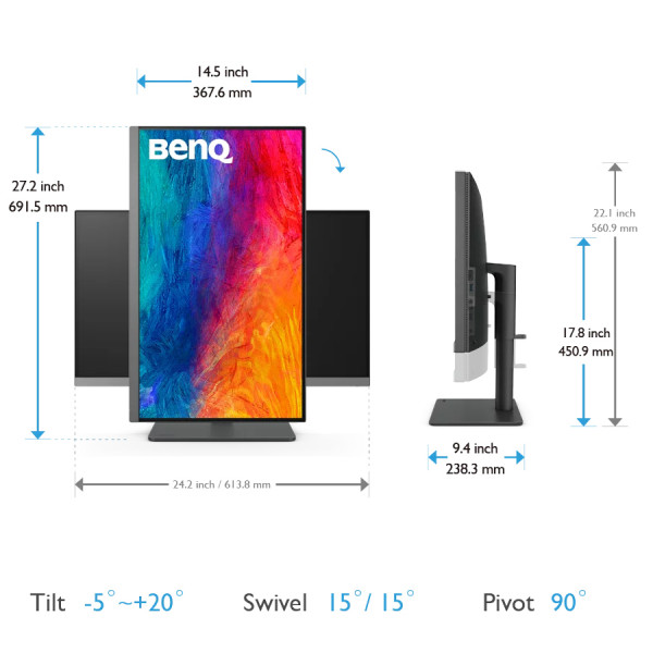 TFT 27" BenQ PD2706U, 4K UHD, IPS, 99% sRGB, HDR10, HDMI, DP, USB-C, USB-hub, HAS, колонки