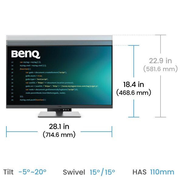TFT 31.5" BenQ RD320U, 4K, IPS, 2хHDMI, DP, USB- C, USB-hub, HAS, Pivot, кол., сірий