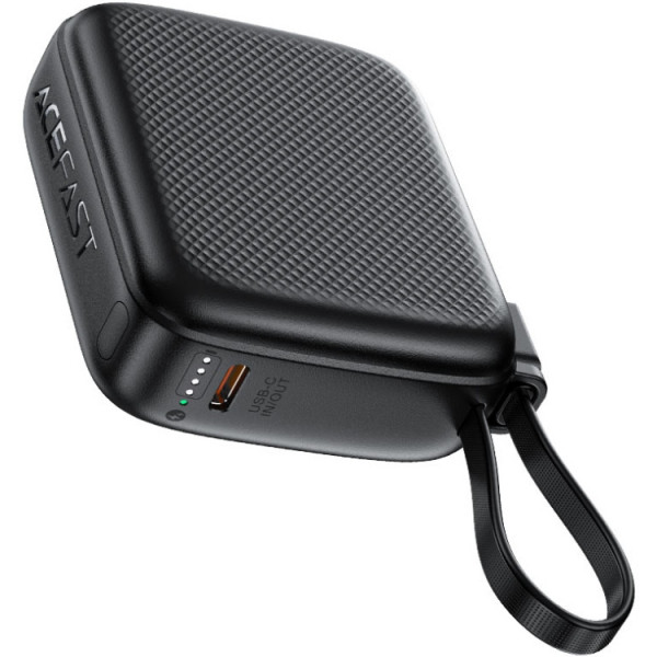 УМБ Acefast 10000mAh 20W PD,QC3.0 USB-C In/Out with build Type-C cable, M15 Black